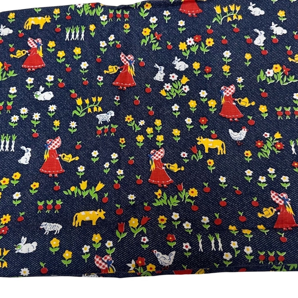Vintage Holly Hobbie Fabric 2 Yards 5 Inches Navy Blue Farm Scene Sunbonnet Girl